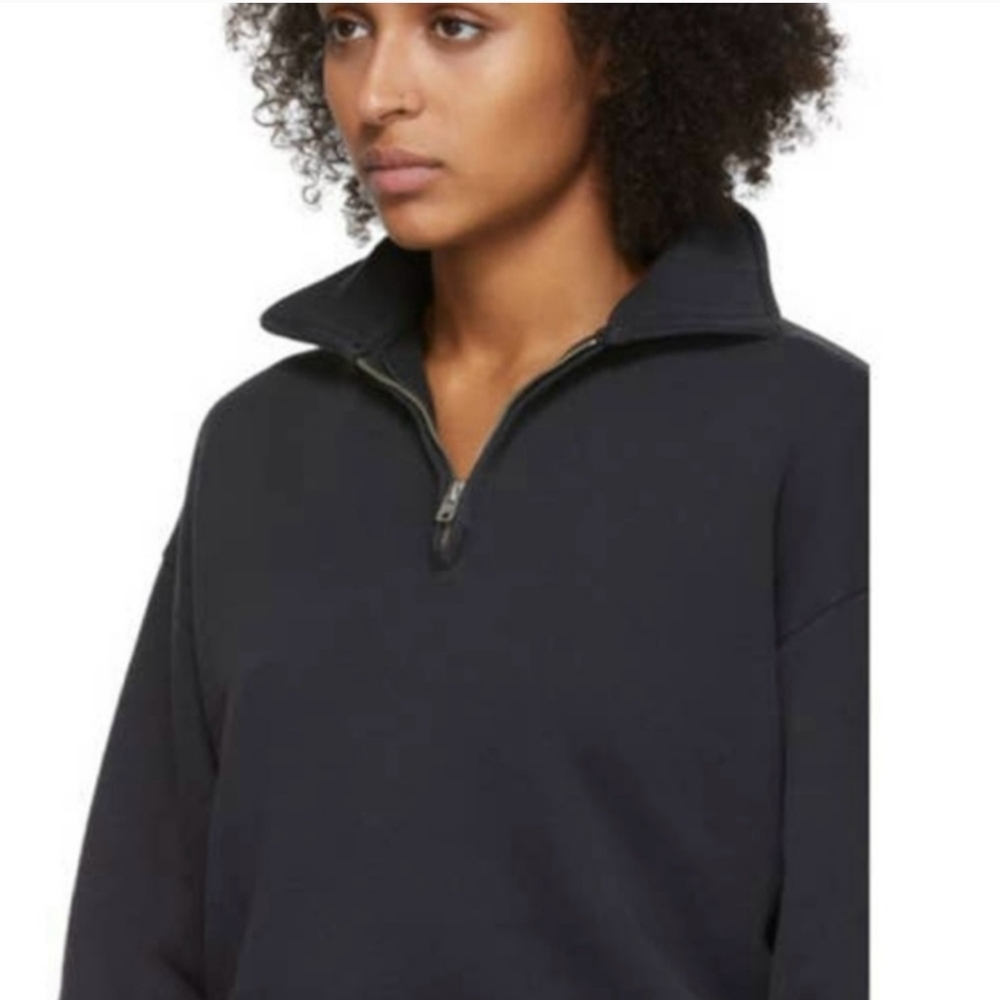 RE/DONE  70s Cropped Half-Zip Sweatshirt in black size XS